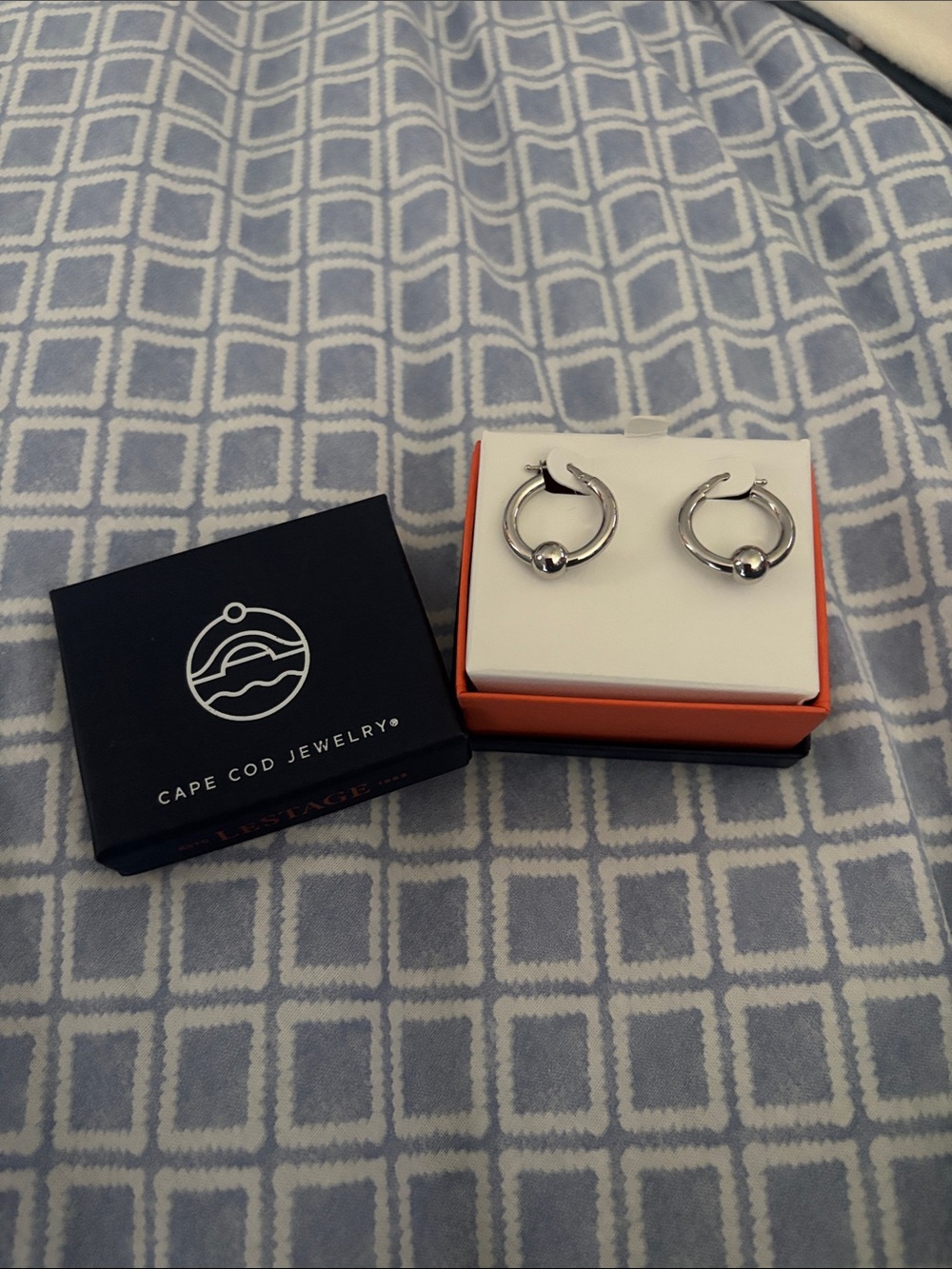 Cape Cod LeStage Silver Hoop Earrings with Bead Accent